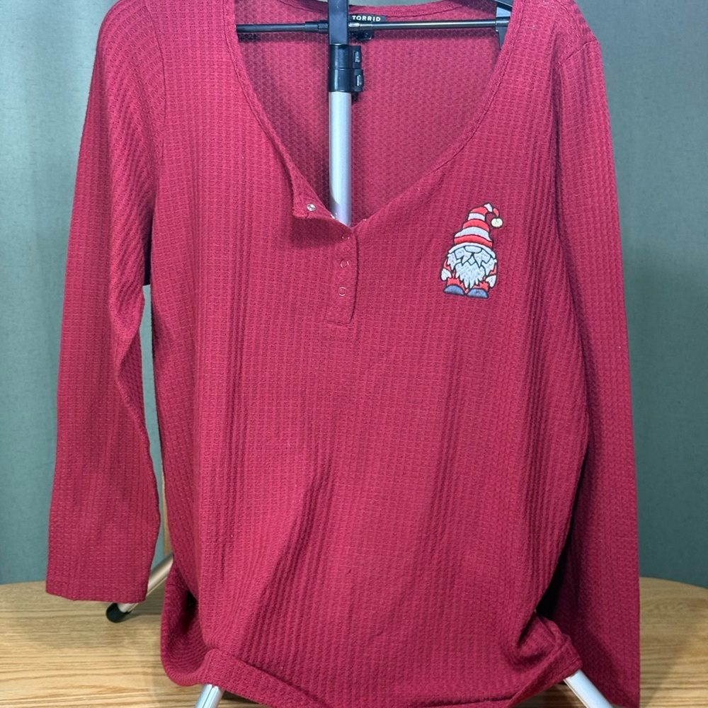 Torrid Burgundy Waffle Knit Henley Gnome Santa